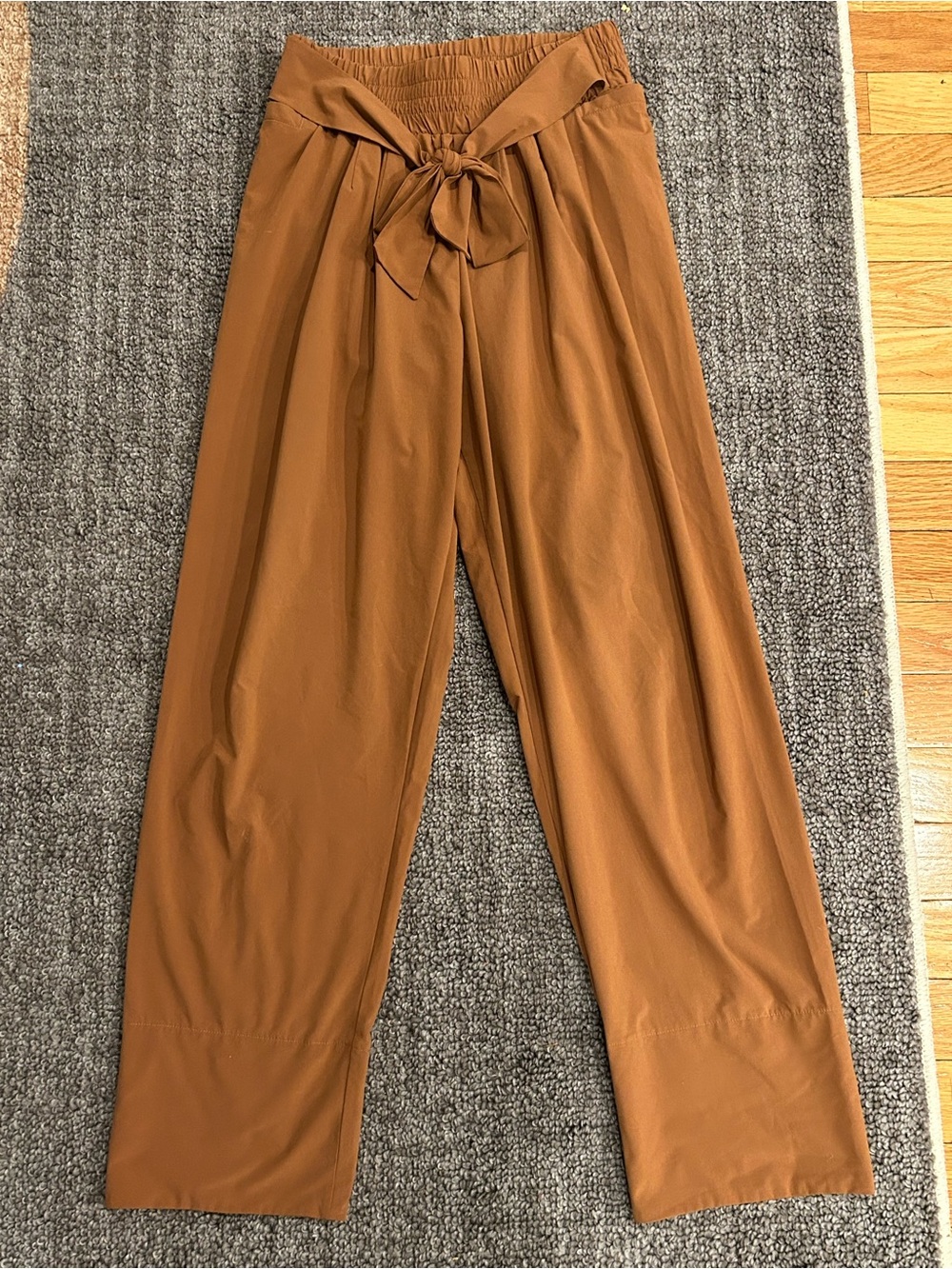 ADAY Elastic Tie Waist High Rise Cropped Easy Days Pants Brown Sz XS